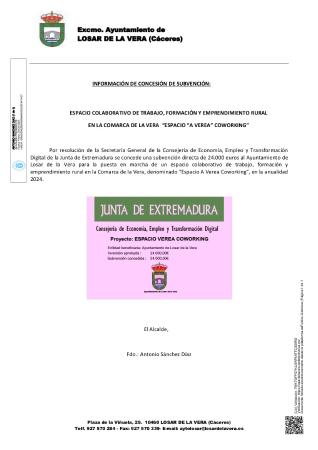 Imagen SUBVENCIÓN “ESPACIO “A VEREA” COWORKING”
