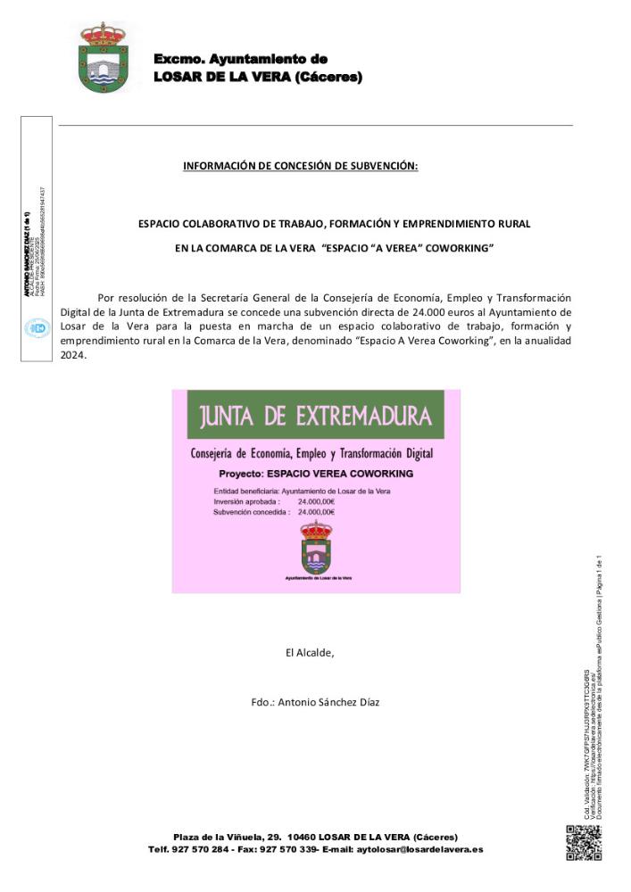 Imagen SUBVENCIÓN “ESPACIO “A VEREA” COWORKING”